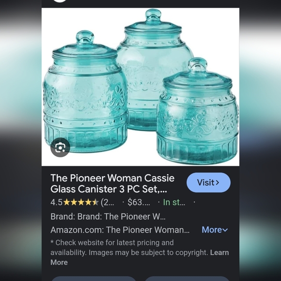 🛒🛍️💥Gently used Pioneer Woman glass teal blue 6 piece canister set - Picture 12 of 13